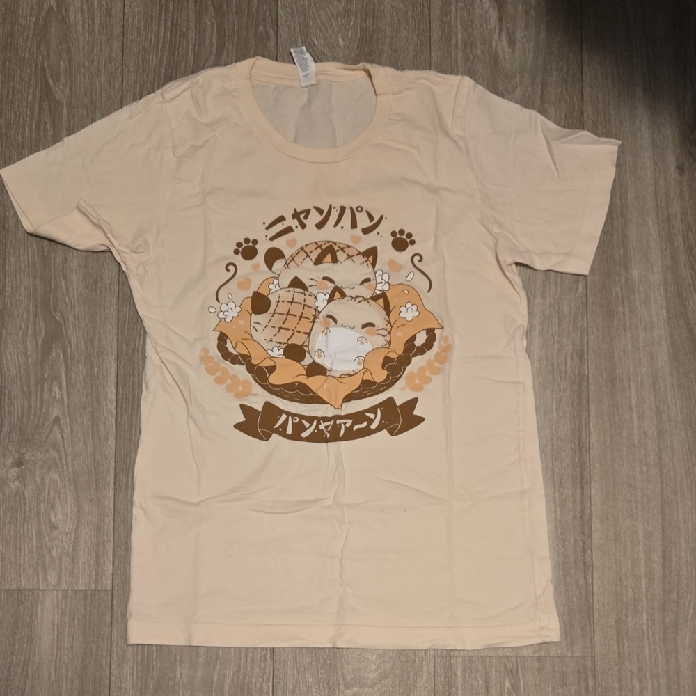 Nekopan Beige Graphic Cat Bread T-Shirt